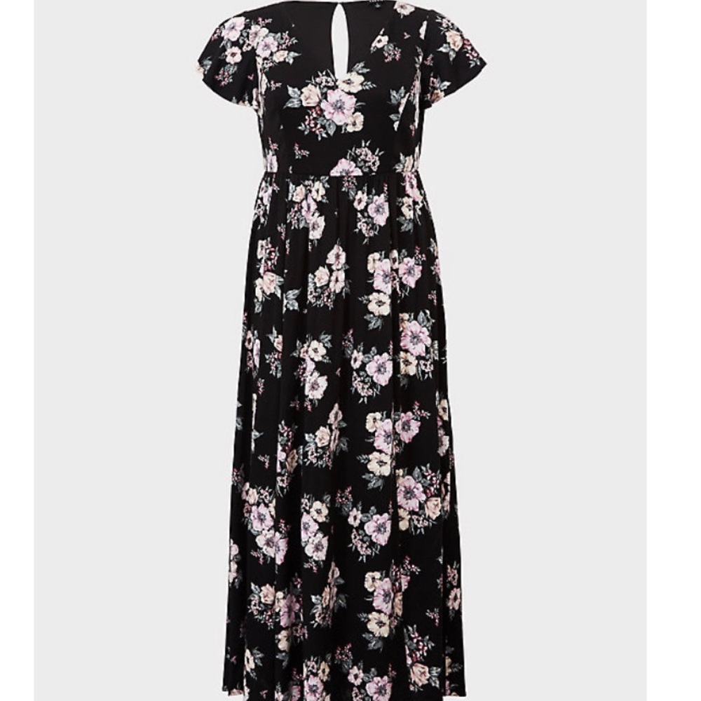 Torrid Black Floral Challis Maxi Dress